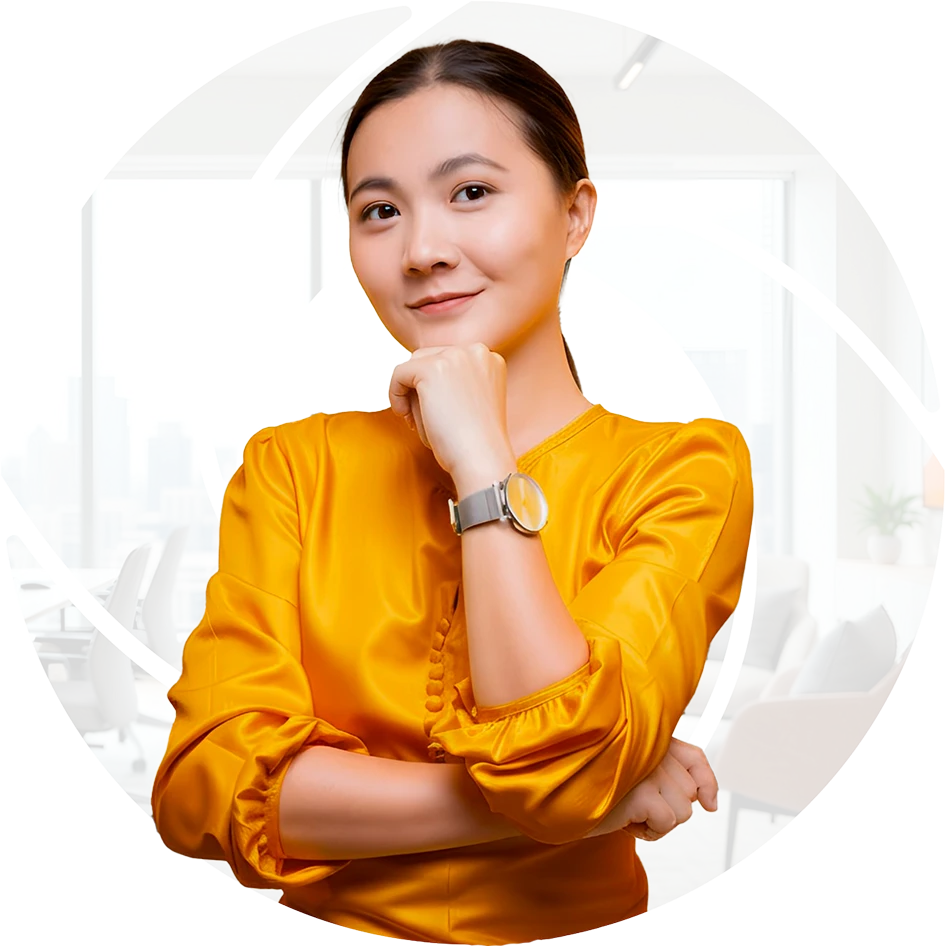 a woman in yellow who is smiling