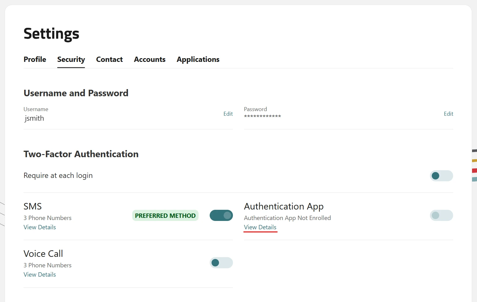 a screenshot of the security settings
