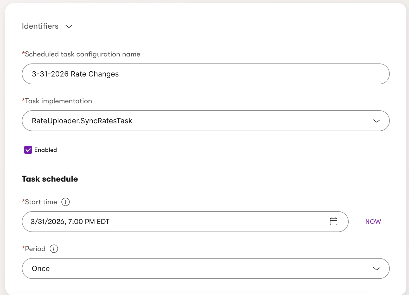 schedule configuration