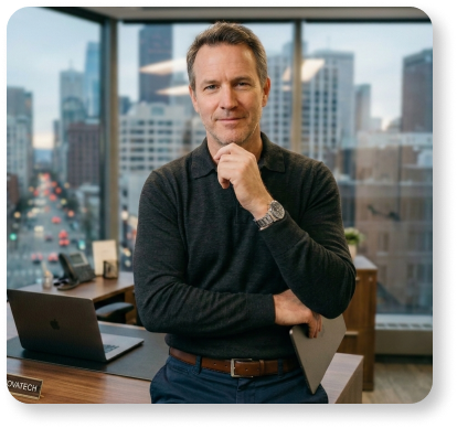 a man in his office thinking