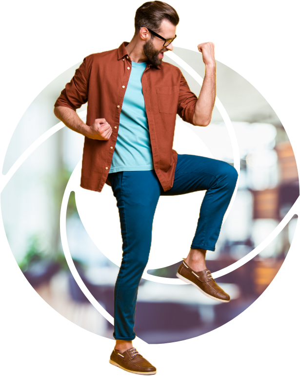 a man cheering